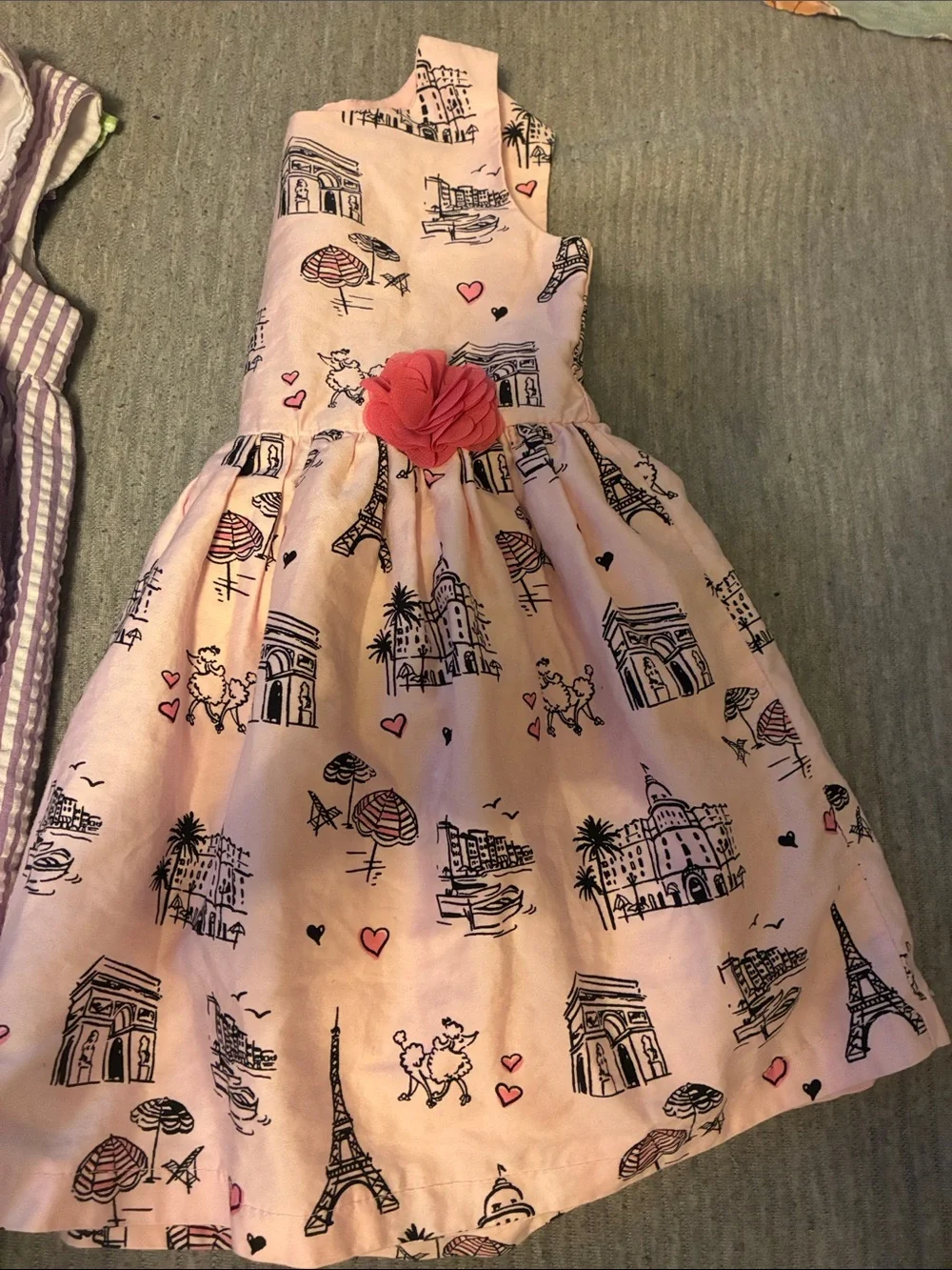 (2 )set pc Pink Paris Print Dress and one Purple,white with butterflies 18-24